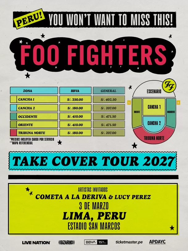 Precios de entradas para el concierto de Foo Fighters en Lima 2027 / IG: @lpmusicperu Precios de entradas para el concierto de Foo Fighters en Lima 2027 / IG: @lpmusicperu