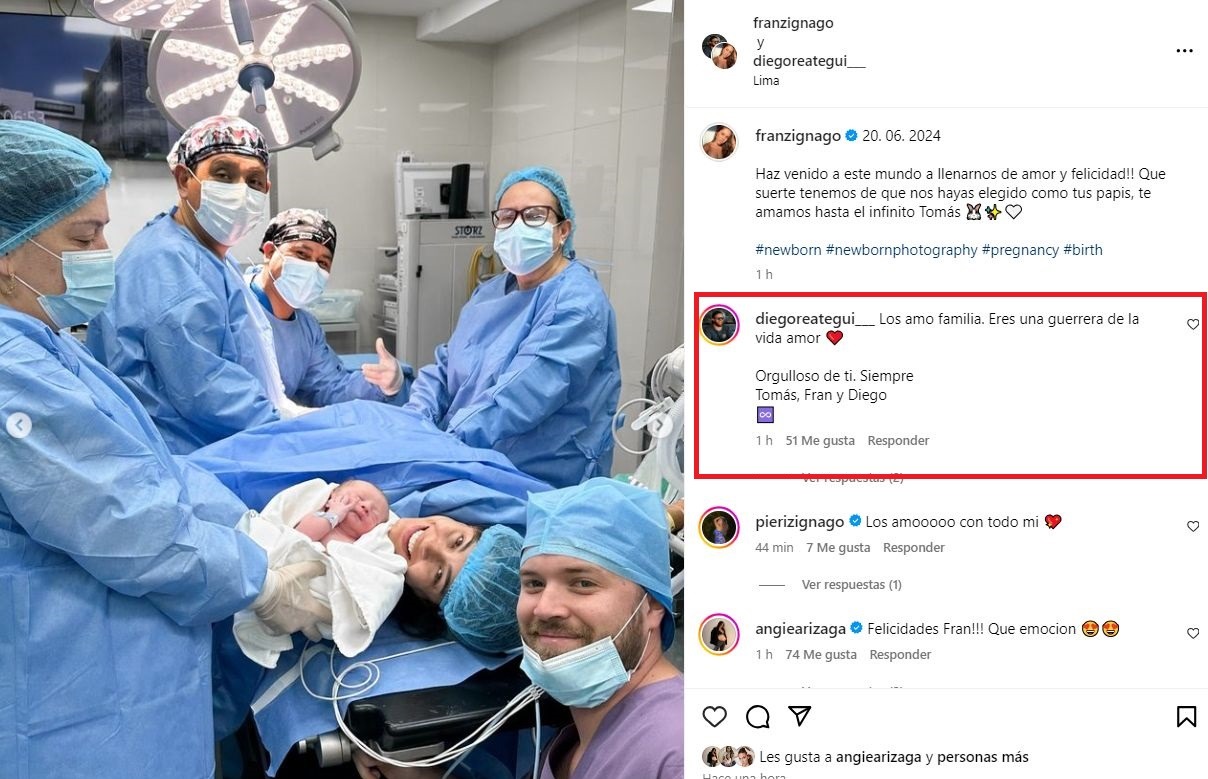 El mensaje de Diego Reátegui a Francesca Zignago por el nacimiento de Tomás / Instagram