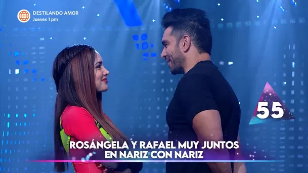 Rosángela Espinoza se puso nerviosa al jugar 'nariz con nariz' con Rafael Cardozo. Fuente: AméricaTV