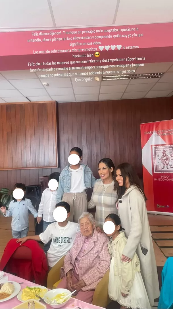 Pamela López con sus hijos en la fiesta de su abuela / Instagram