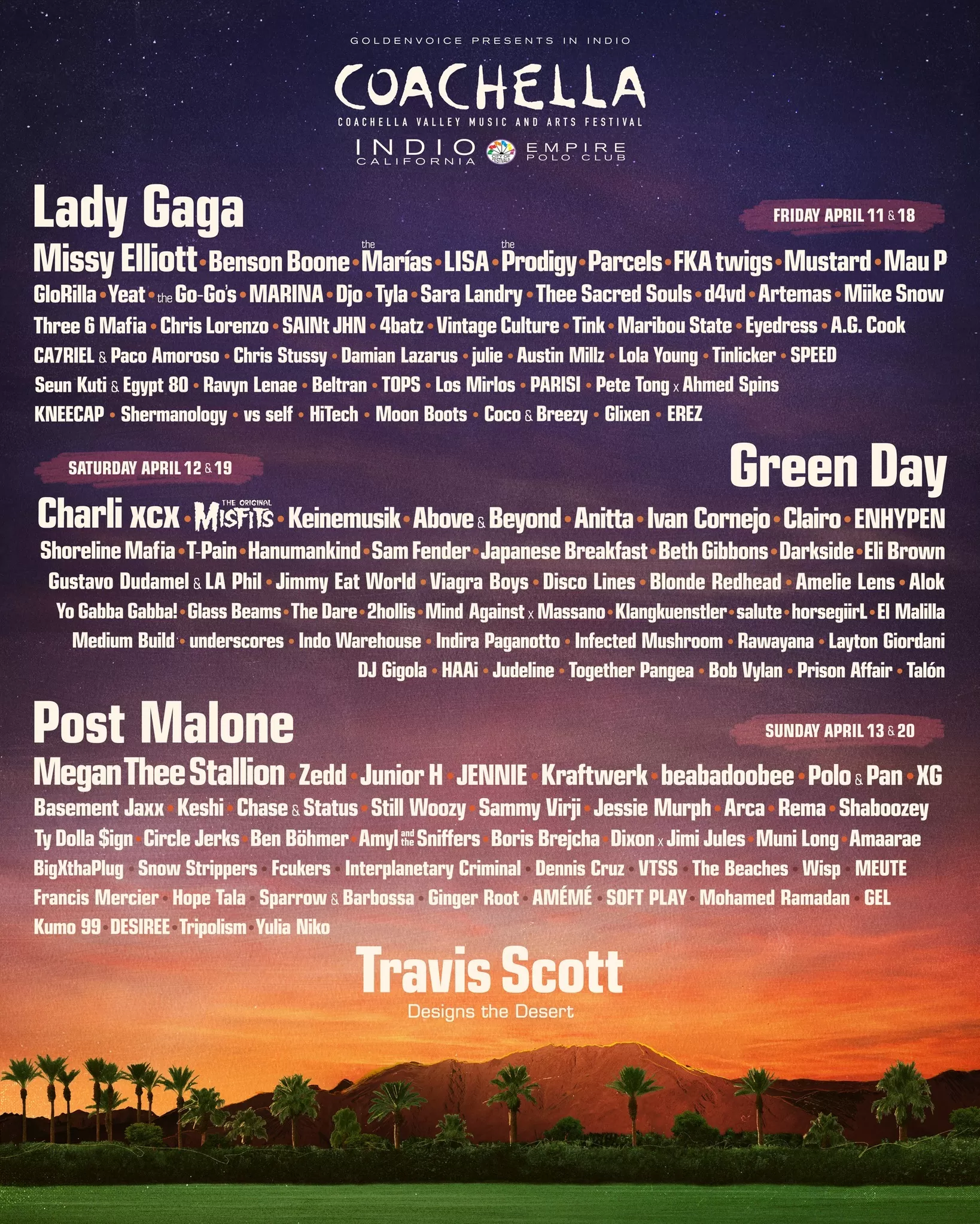 El cartel de artistas que estarán en el festival Coachella 2025 / Instagram