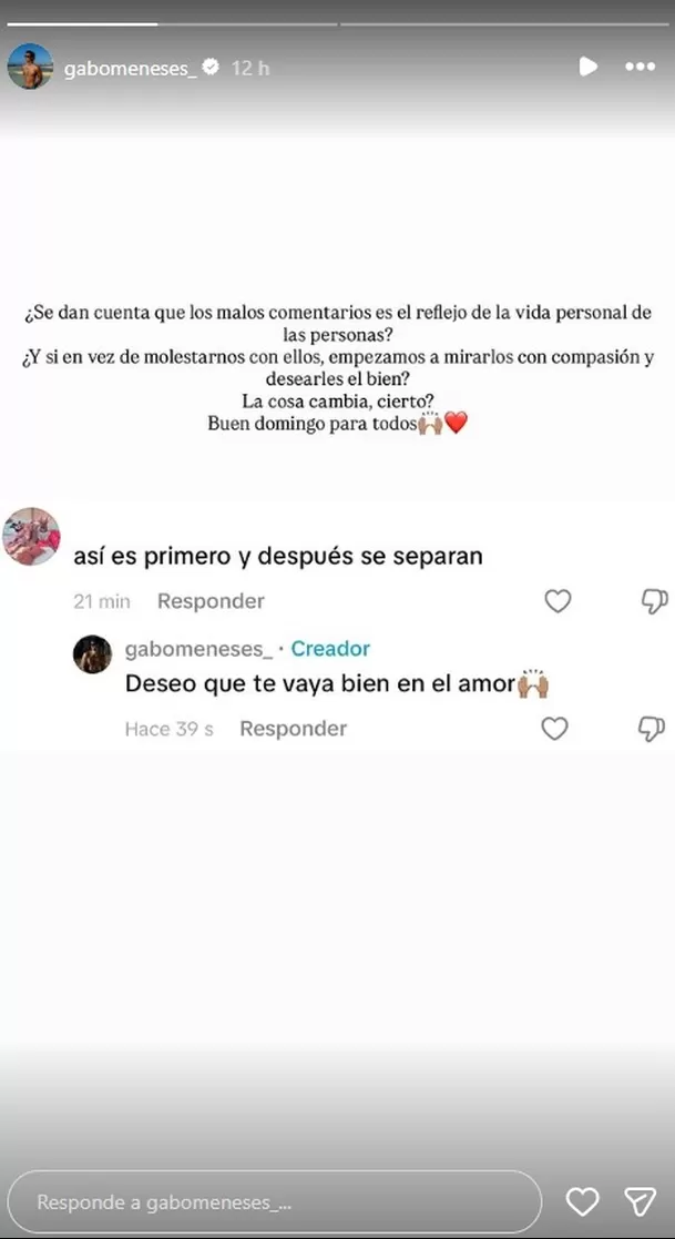 Gabriel responde a críticas sobre su relación con Sirena y deja contundente reflexión/ Captura Gabriel responde a críticas sobre su relación con Sirena y deja contundente reflexión/ Captura