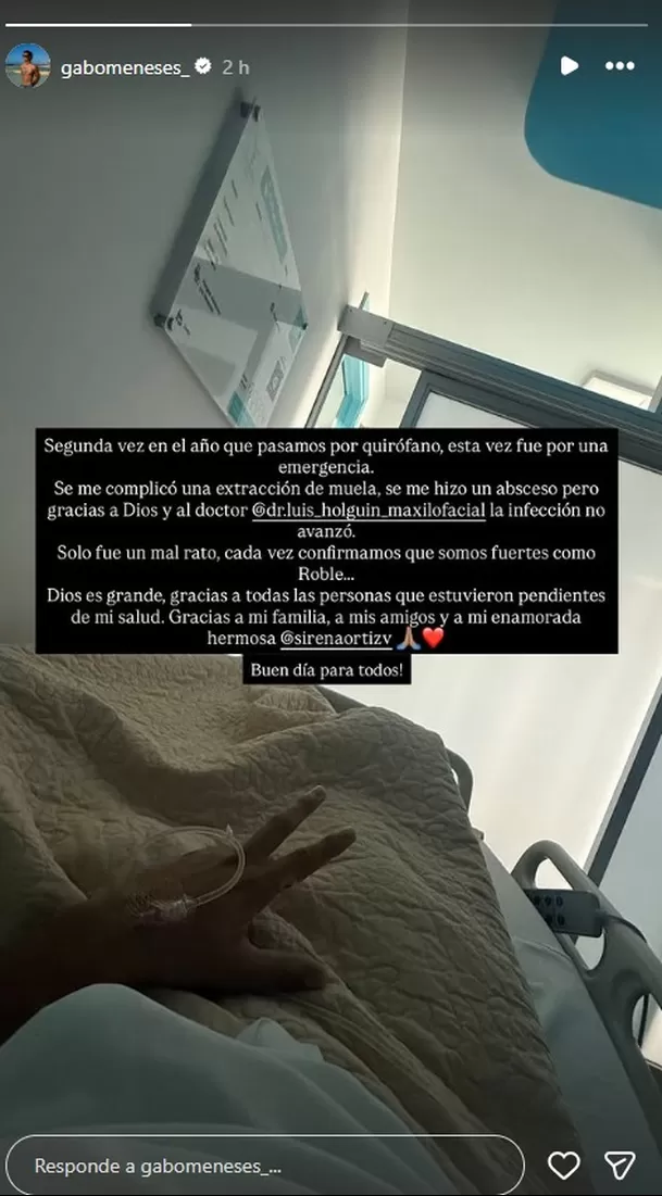 Gabriel Meneses contó que tuvo una emergencia médica que lo llevó nuevamente al quirófano y explicó qué ocurrió/ Captura ig Gabriel Meneses contó que tuvo una emergencia médica que lo llevó nuevamente al quirófano y explicó qué ocurrió/ Captura ig