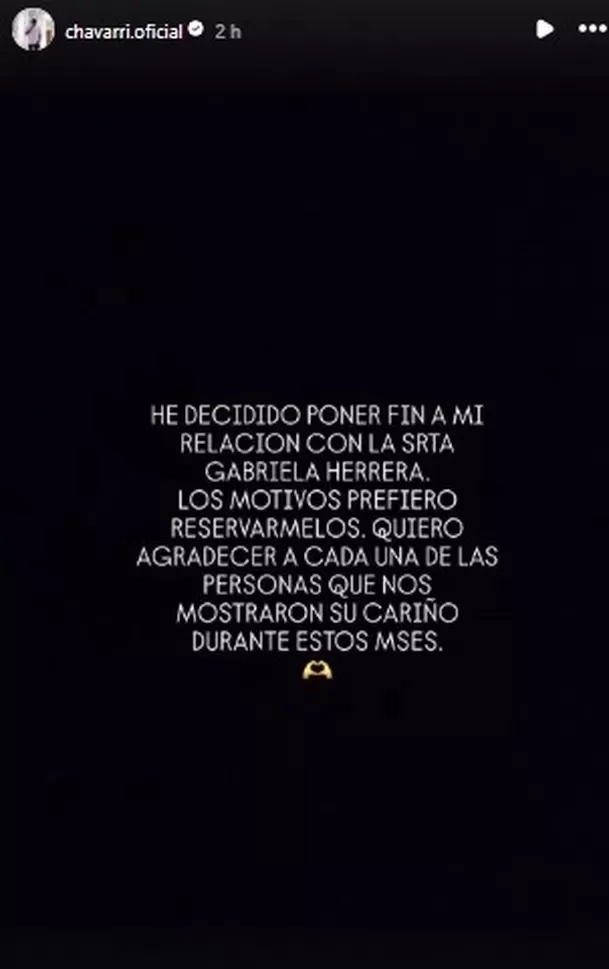 Comunicado de Diego Chávarri / IG: chavarri.oficial Comunicado de Diego Chávarri / IG: chavarri.oficial