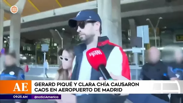 Gerard Piqué y Clara Chía en el aeropuerto de Barajas, Madrid 