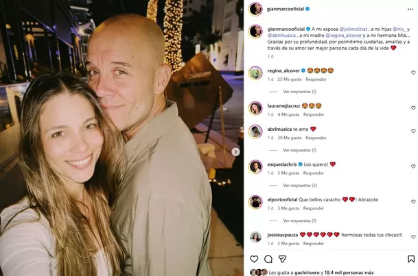 Gian Marco llamó "esposa" a Juliana Molina en un mensaje por el Día Internacional de la Mujer / Instagram
