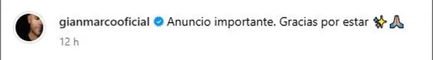 Gian Marco continúa delicado de salud/Foto: Instagram