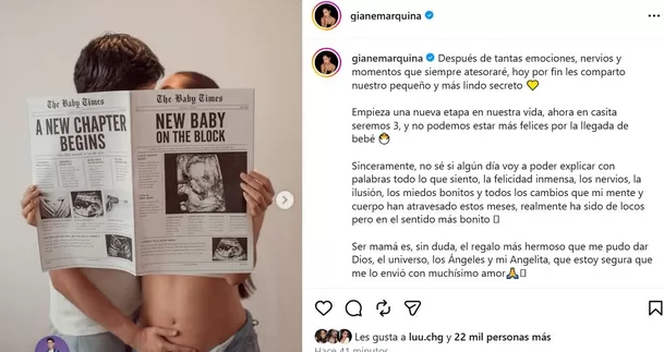 Gianella Marquina anuncia su embarazo y muestra ecografía / IG: @gianemarquina 