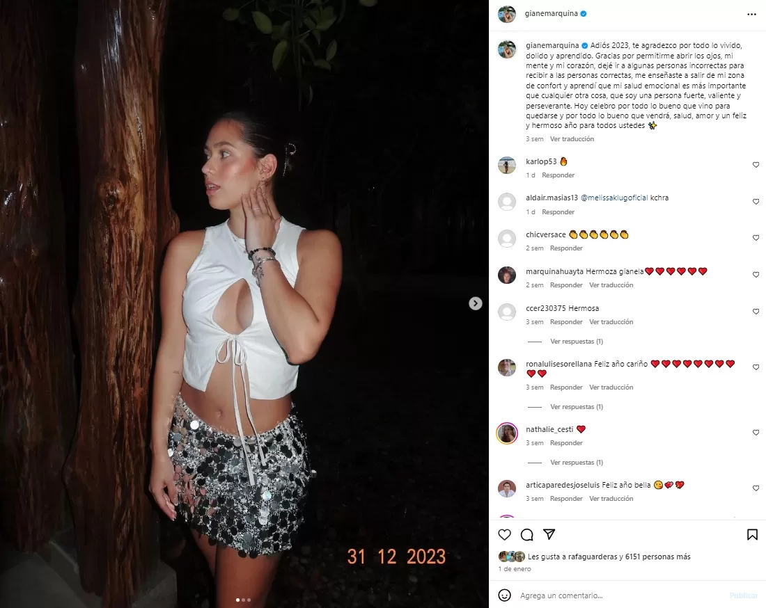 Publicación de Gianellla Marquina por Año Nuevo. Fuente: Instagram.