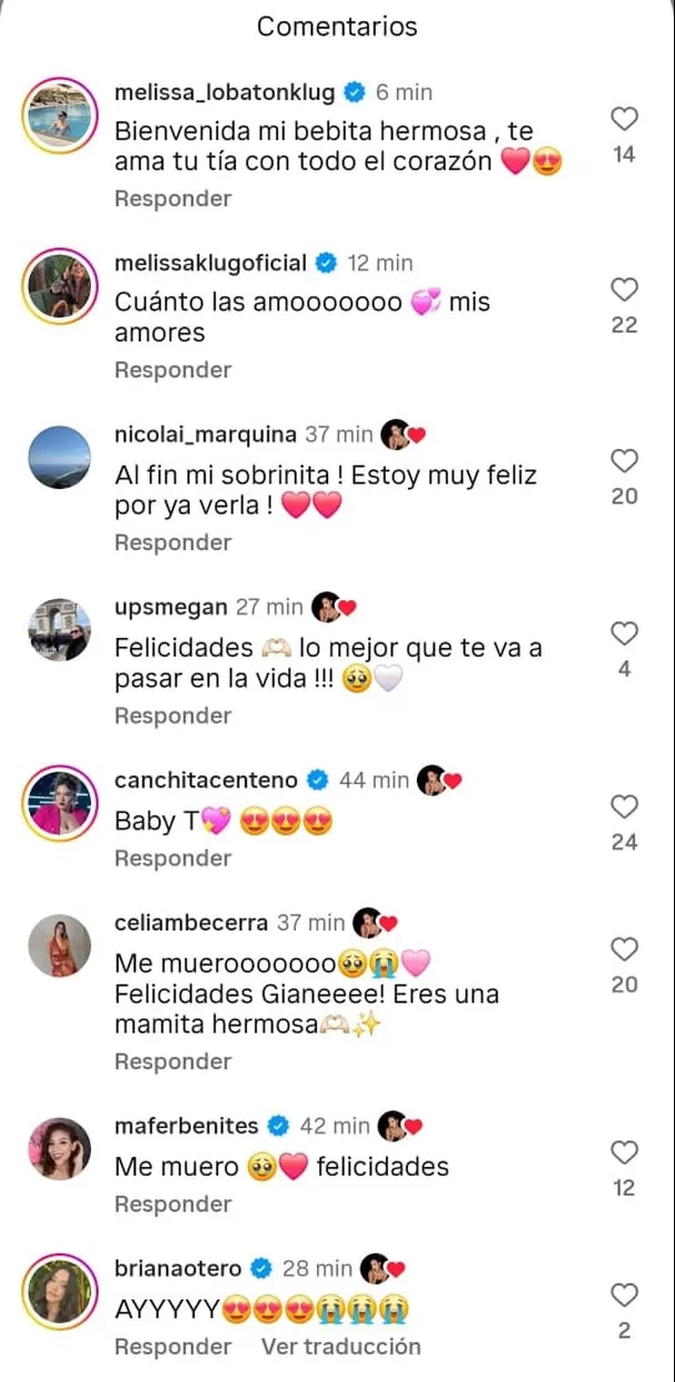 Felicitaciones de la familia a Gianella Marquina tras ser mamá / IG: gianemarquina
