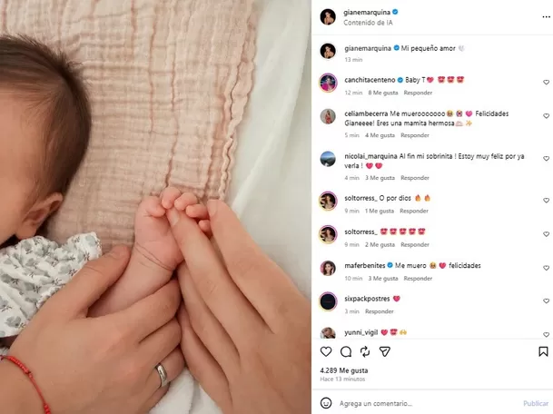 Gianella Marquina se convirtió en mamá y presentó a su bebé / IG: gianemarquina