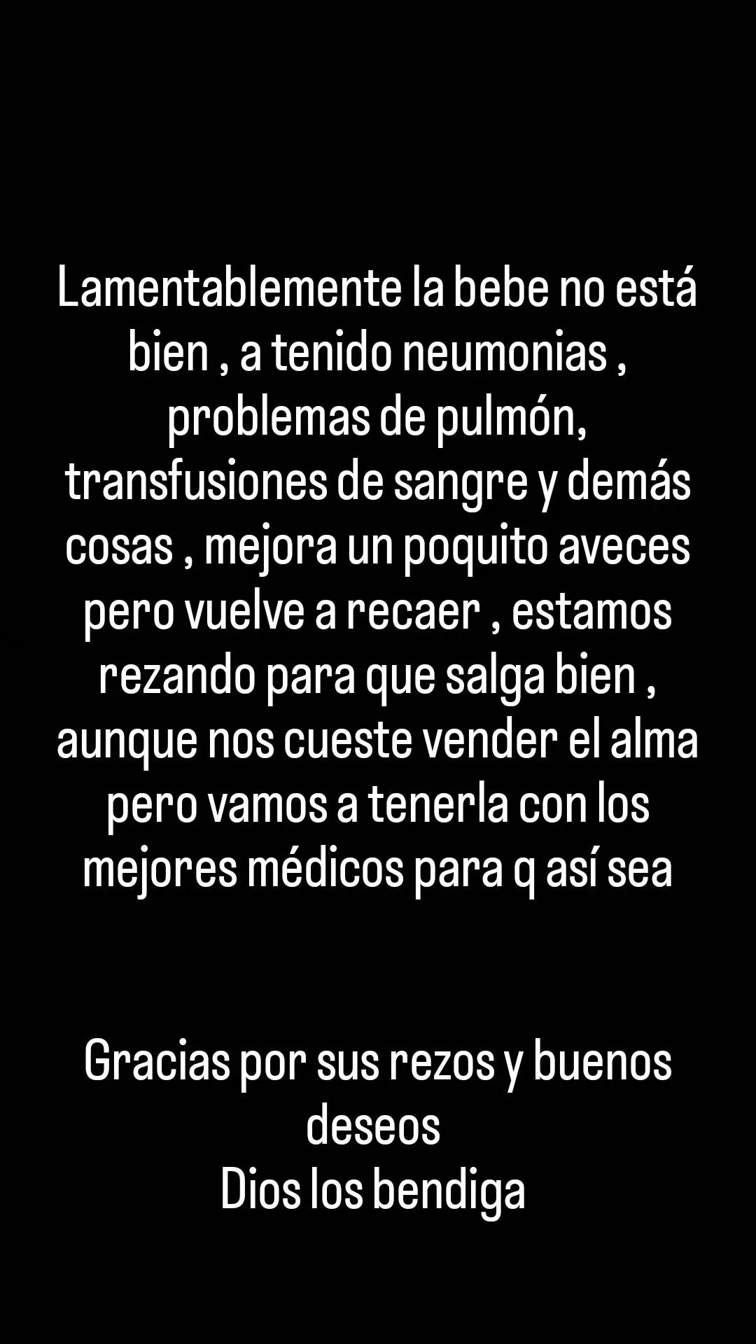 Comunicado de Gianina Luján sobre el estado de salud de su bebé recién nacida/Foto: Instagram