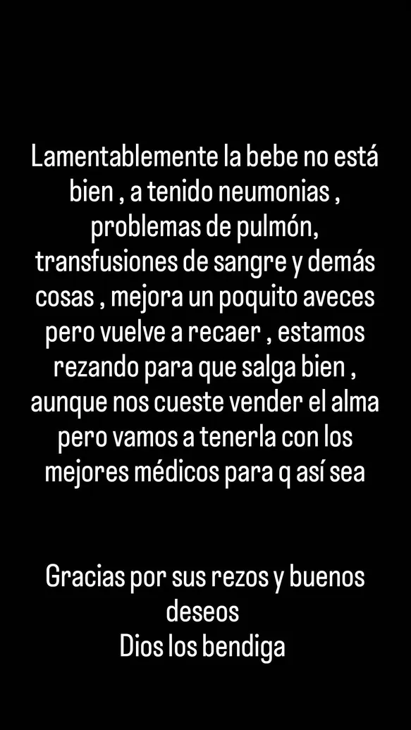 Comunicado de Gianina Luján sobre el estado de salud de su bebé recién nacida/Foto: Instagram