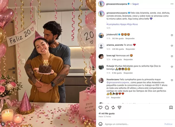Gino Assereto celebró el cumpleaños número 20 de su hija mayor, Ariana, con una tierna fotografía y una especial dedicatoria en redes sociales. La joven no tardó en responderle con un cariñoso “Te amoo”. Foto y video: IG @ginoasseretocarpena