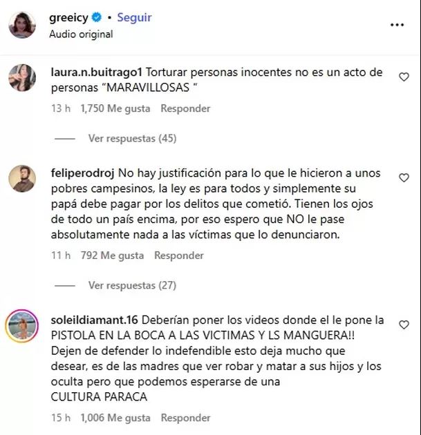 Reacción del público al mensaje de Greeicy / Instagram