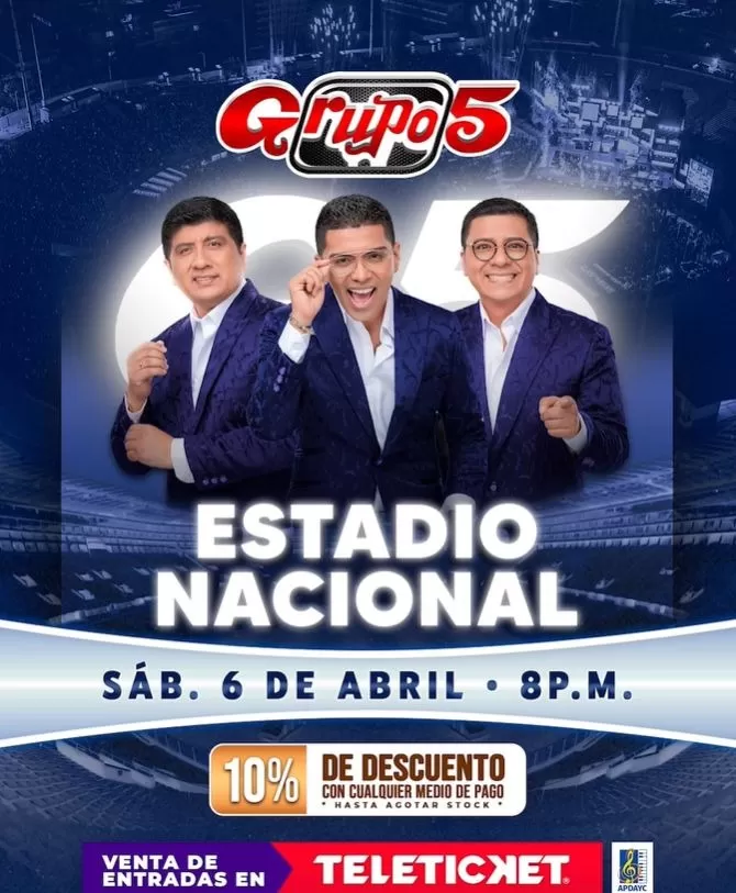 Fecha, hora y precios de entradas para el concierto del Grupo 5 en Estadio Nacional