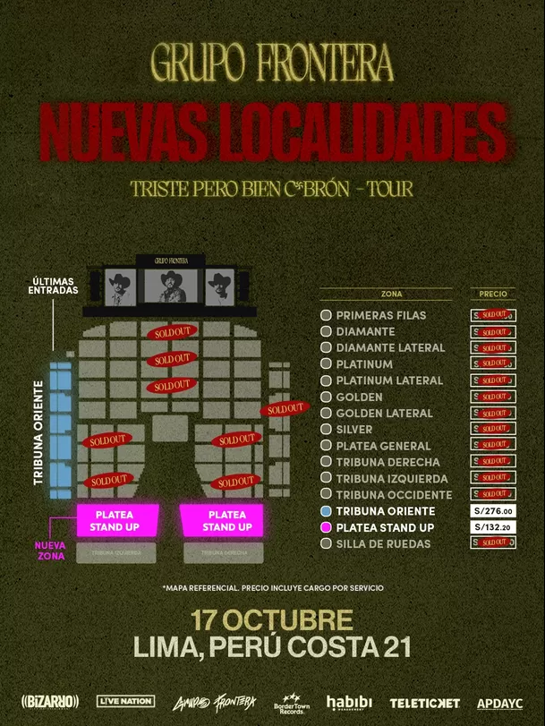Nuevas localidades para el concierto del Grupo Frontera en Lima / IG: @bizarro Nuevas localidades para el concierto del Grupo Frontera en Lima / IG: @bizarro