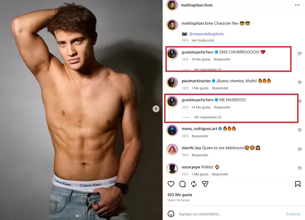 La actriz no pasó por alto una publicación de Mathías y terminó dejando comentarios que rápidamente captaron la atención de sus seguidores. Foto: @mathispitzer.fone