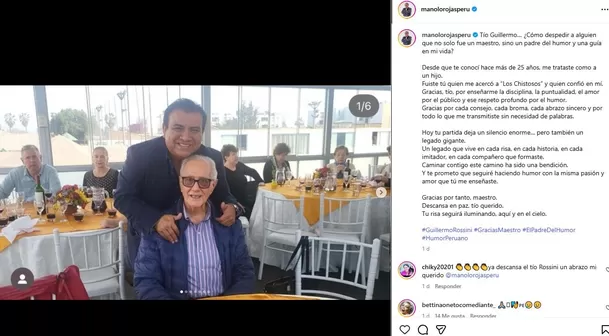 Manolo Rojas se despide de Guillermo Rossini con emotivo mensaje / Instagram Manolo Rojas se despide de Guillermo Rossini con emotivo mensaje / Instagram