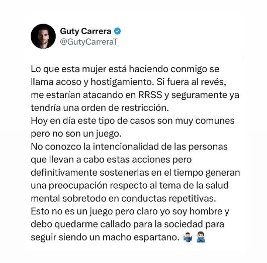 Guty Carrera denunció en su cuenta de X, que es víctima de acoso/Foto: X