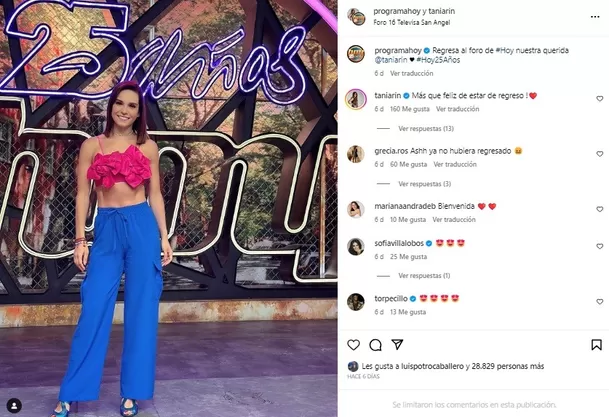 Bienvenida de Tania Rincón en 'Hoy'. Fuente: Instagram Bienvenida de Tania Rincón en 'Hoy'. Fuente: Instagram