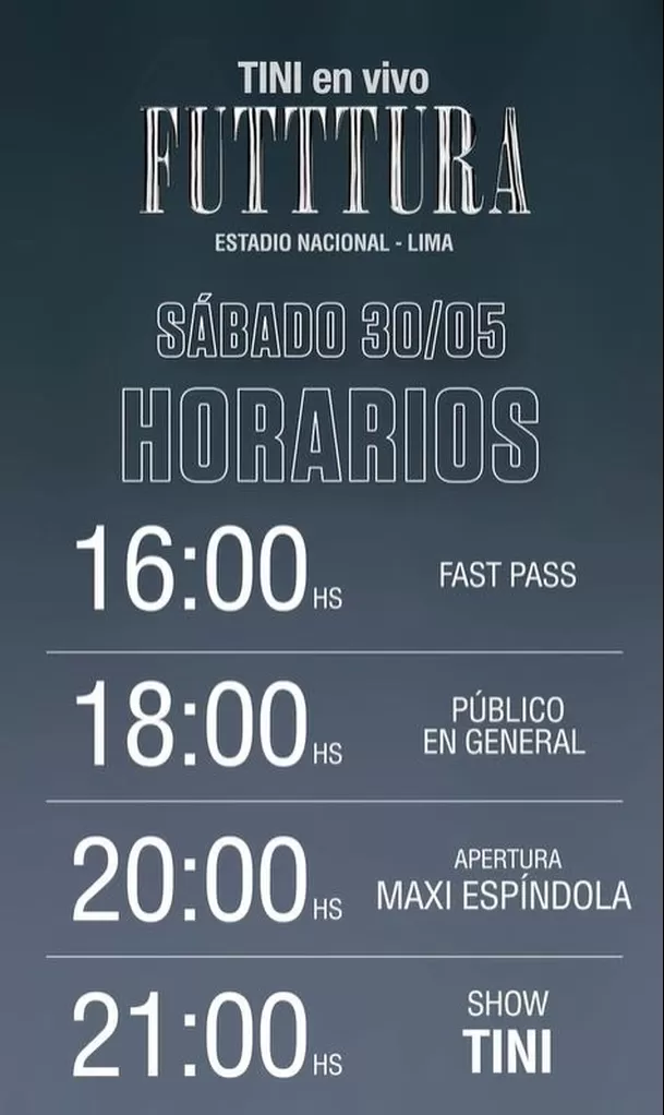 Los horarios para el show de Tini en el Estadio Nacional / IG: @labovedaperu