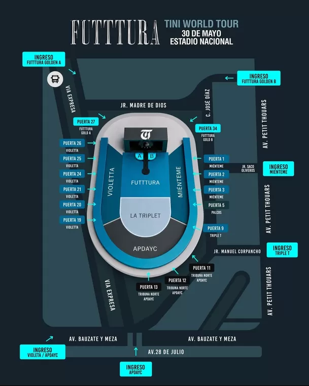 Los accesos para el concierto de Tini en el Estadio Nacional / IG: @labovedaperu