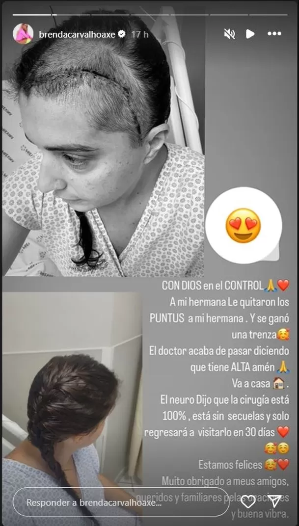 Brenda Carvalho anunció que su hermana fue dada de alta/Foto: Instagram