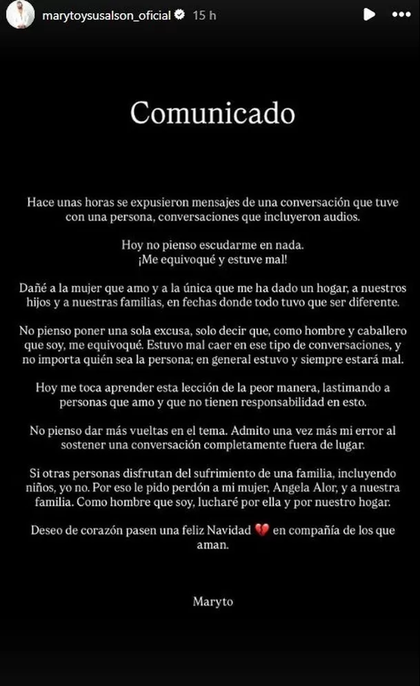 El salsero Maryto emitió un comunicado tras la exposición de sus conversaciones con la hermana de Yahaira Plasencia / Instagram