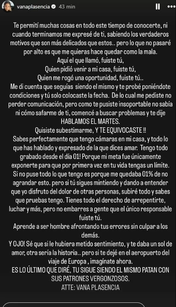 Comunicado de Silvana Plasencia luego de saber lo que dijo Maryto sobre sus conversaciones en WhatsApp / Instagram