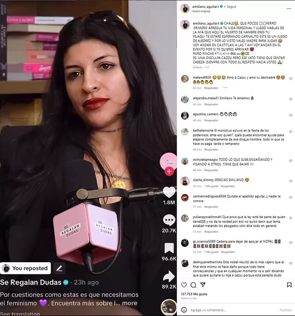 Hermano de Ángela Aguilar llamó "muerto de hambre" a Christian Nodal y defendió a Cazzu. Fuente: Instagram