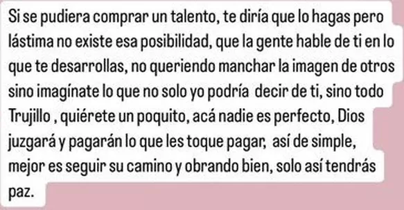 Este es un fragmento del mensaje publicado por Marcial Cueva dirigido a su cuñada Pamela López/Foto: Instagram