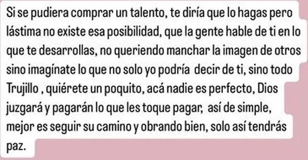 Este es un fragmento del mensaje publicado por Marcial Cueva dirigido a su cuñada Pamela López/Foto: Instagram