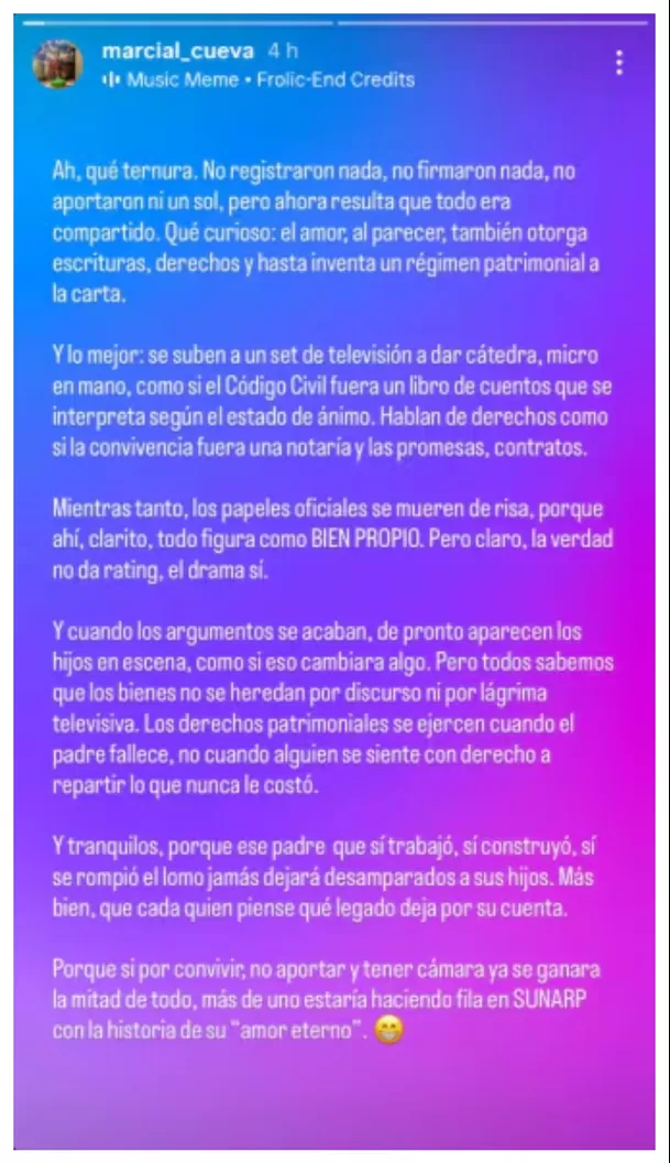 Marcial Cueva y su mensaje a Pamela / Captura