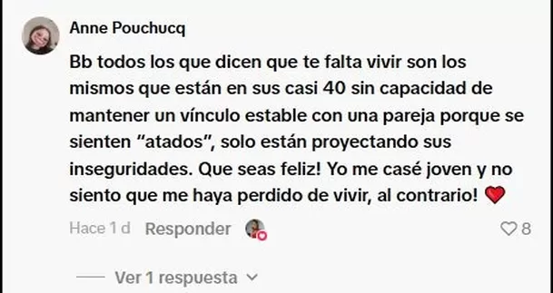 La hija de Anna Carina decidió responder a los comentarios que recibió tras anunciar su compromiso a una edad temprana y dejó clara su postura frente a quienes cuestionaron su decisión La hija de Anna Carina decidió responder a los comentarios que recibió tras anunciar su compromiso a una edad temprana y dejó clara su postura frente a quienes cuestionaron su decisión