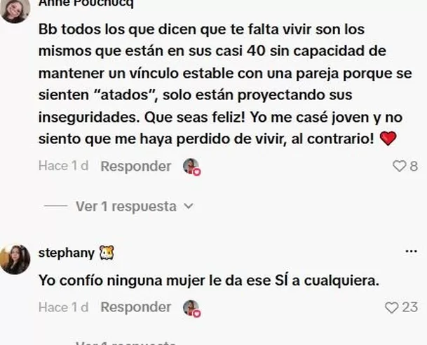 La hija de Anna Carina decidió responder a los comentarios que recibió tras anunciar su compromiso a una edad temprana y dejó clara su postura frente a quienes cuestionaron su decisión La hija de Anna Carina decidió responder a los comentarios que recibió tras anunciar su compromiso a una edad temprana y dejó clara su postura frente a quienes cuestionaron su decisión