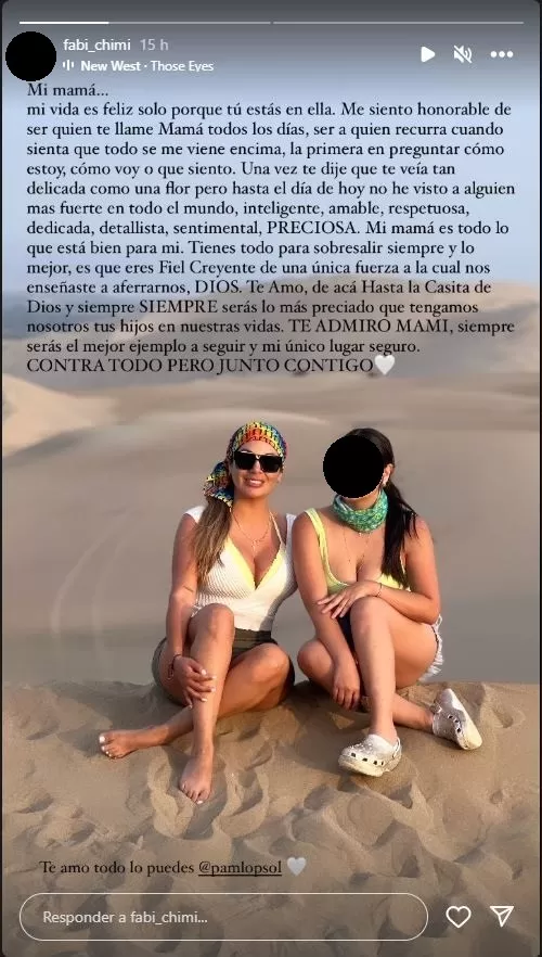 El mensaje de apoyo de Fabiana, hija mayor de Pamela López, esposa de Christian Cueva/Foto: Instagram