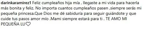 Mensaje de Darinka Ramírez a su hija Luana/Foto: Instagram