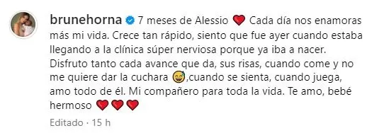 Emotivas palabras de Brunella Horna para su pequeño Alessio por sus 7 meses/Foto: Instagram