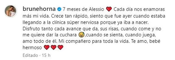 Emotivas palabras de Brunella Horna para su pequeño Alessio por sus 7 meses/Foto: Instagram