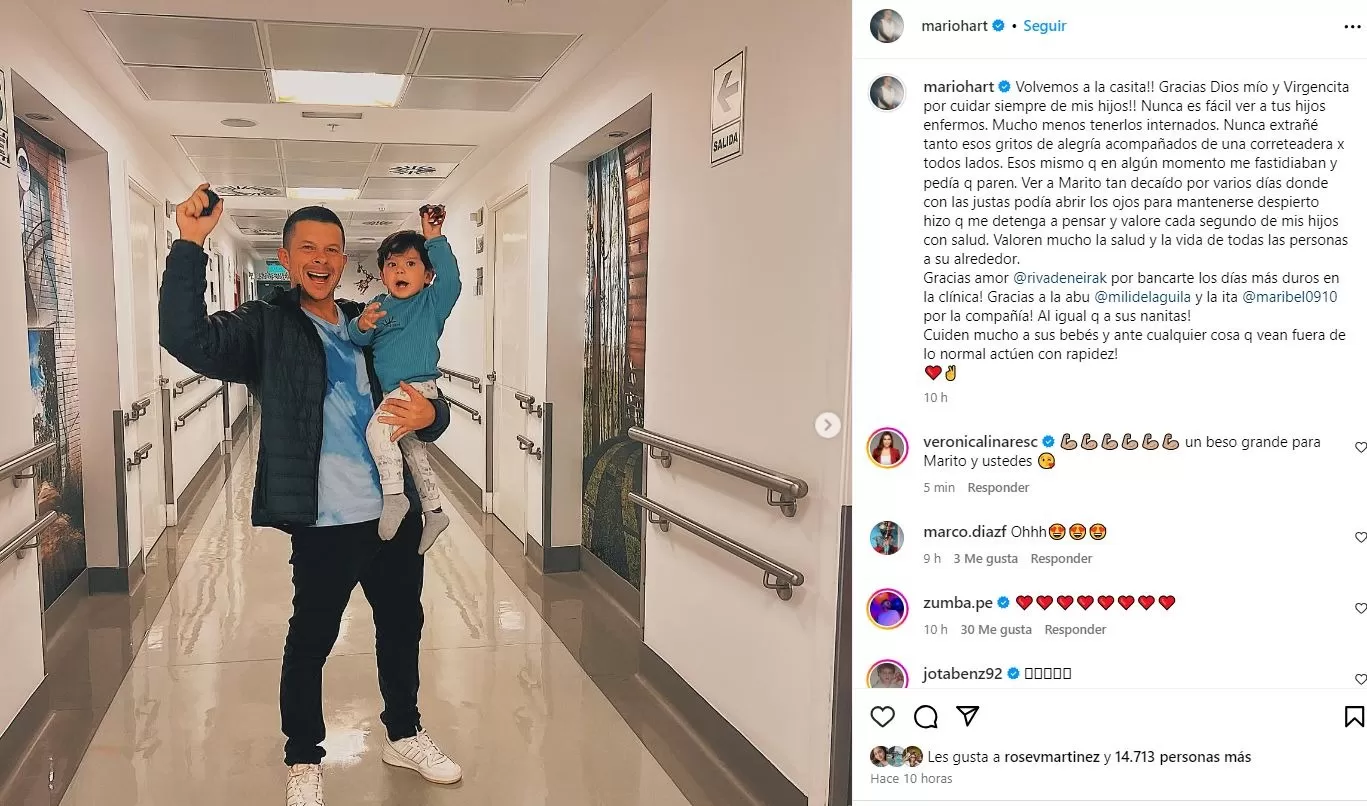 Hijo de Mario Hart y Korina Rivadeneira ya fue dado de alta / Instagram