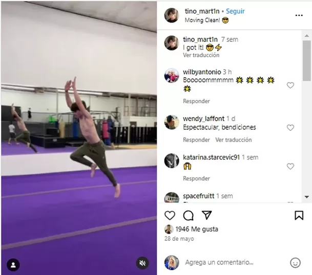 Valentino Martin también es gimnasta. Fuente: Instagram