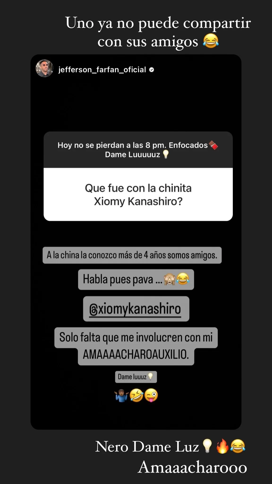 Mensaje de un seguidore para Jefferson Farfán consultándole por Xiomu Kanashiro/Foto: Instagram