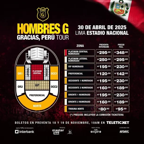 Los precios de las entradas para el concierto de Hombres G en Perú / Instagram