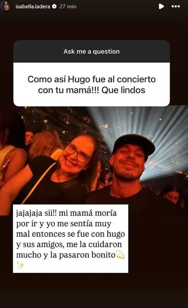 Isabella Ladera agradecida con Hugo García por gesto con su mamá / Instagram