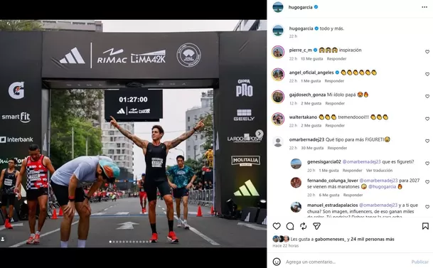 Usuarios arremeten contra Hugo García por romantizar el sobreesfuerzo físico en maratón. Foto: Instagram
