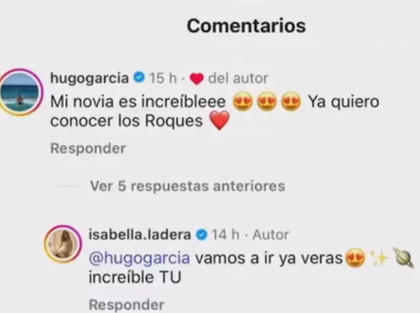 Isabella Ladera y Hugo García intercambian cariñosos mensajes como novios. Foto: Instagram