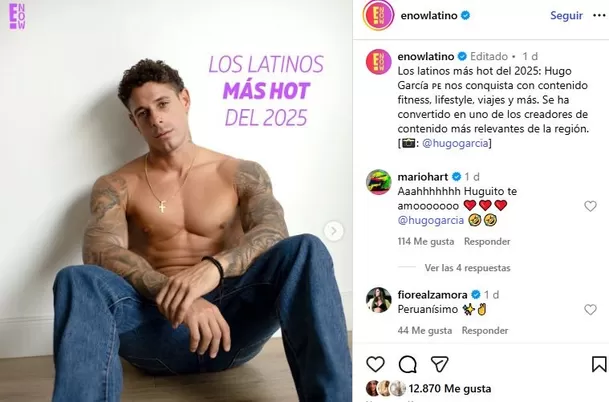 Hugo García en la lista de los Latinos más hot del 2025 en E! Now Latino / Instagram