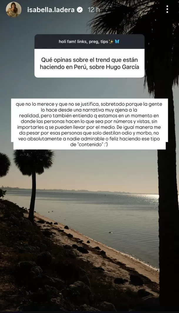 Isabella Ladera responde al trend viral de Hugo García/ Captura Instagram
