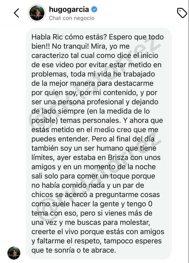Hugo García hizo su descago tras polémica reacción / Ric La Torre Hugo García hizo su descago tras polémica reacción / Ric La Torre